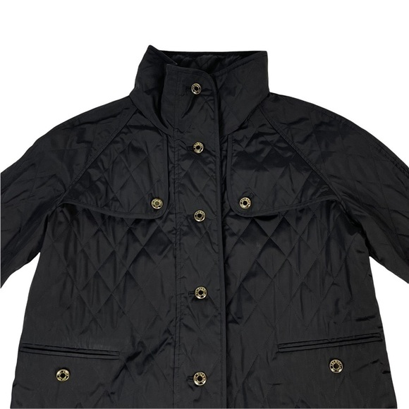 TALBOTS LIGHTWEIGHT BLACK QUILTED FUNNEL NECK STORM FLAP BUTTON DOWN JACKET - Picture 4 of 13